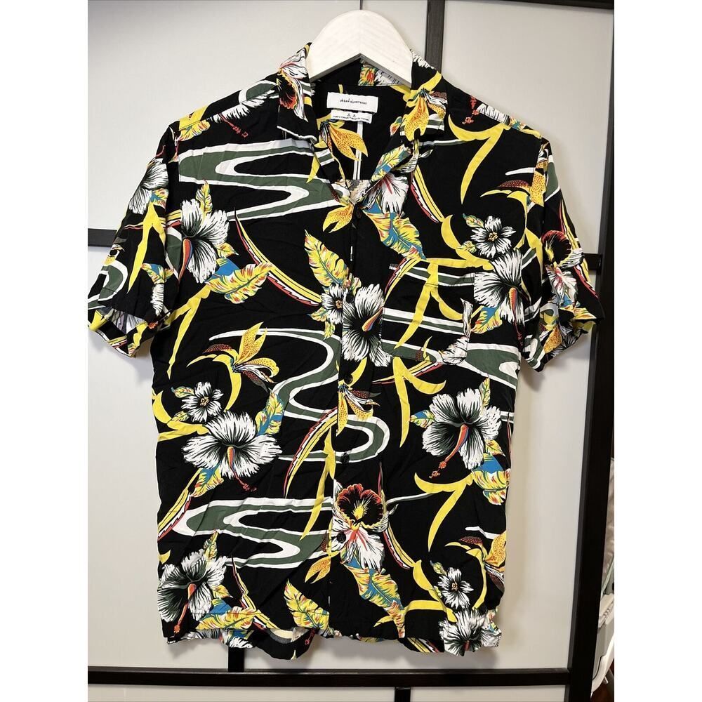 Urban Outfitters Black Yellow Hawaiian Button Shirt Floral Retro Tropical Size S